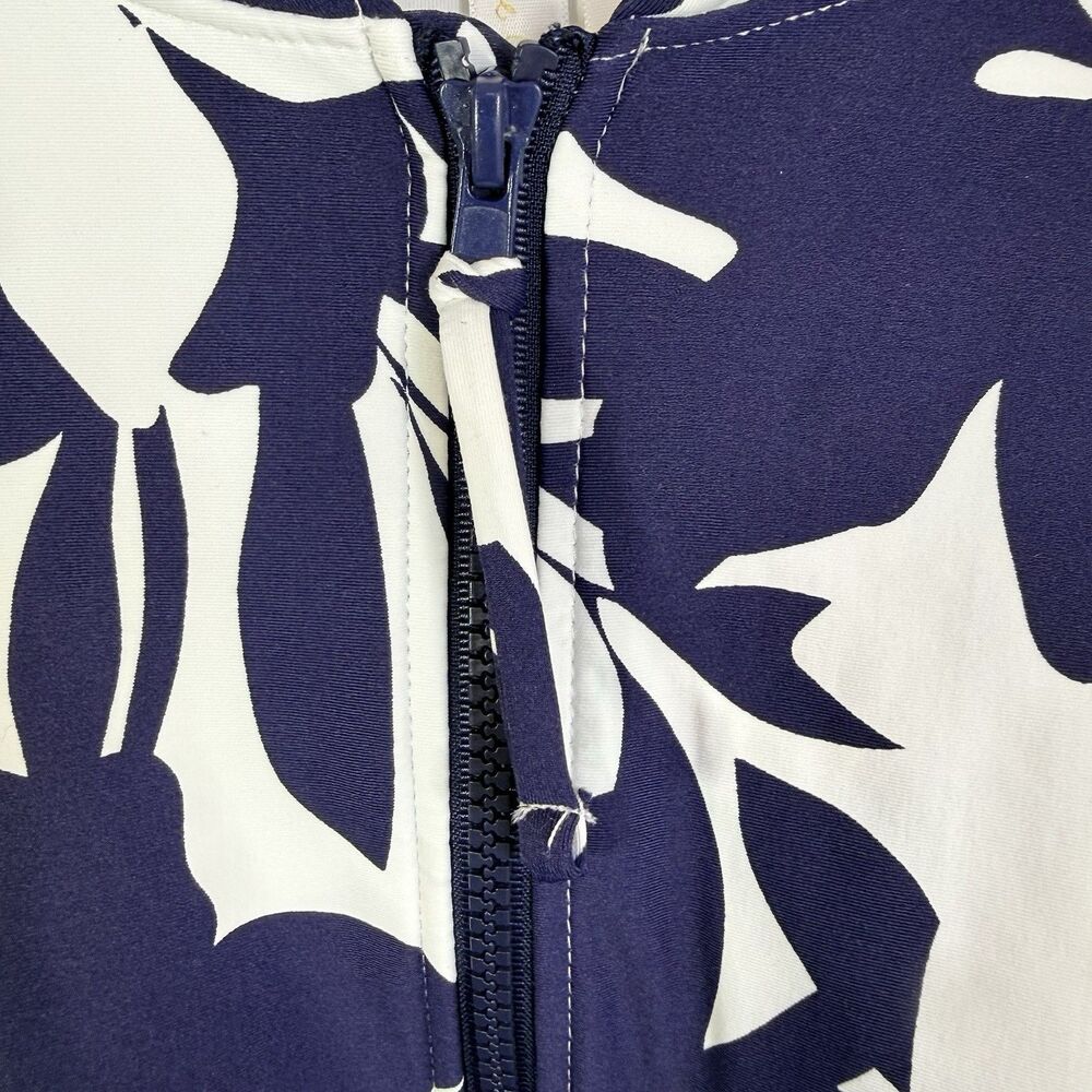 ANNE COLE Long Sleeve One-Piece Rash Guard Swimsuit Tropical Navy White Sz 8 - Picture 8 of 12